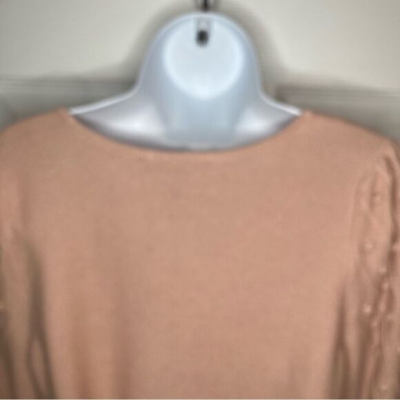 BCBGMaxAzria Bishop Sleeve Cable Knit Textured V-Neck Sweater Open Knit M Blush - Picture 9 of 11